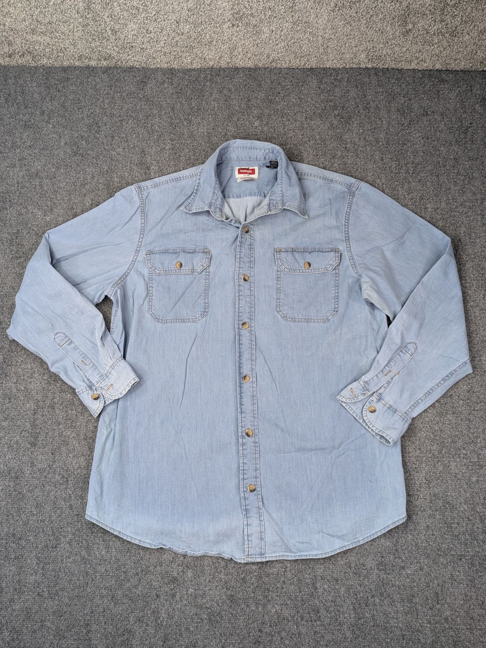 Wrangler Shirt Mens L Blue Denim Long Sleeve Button Up Flex For Comfort Western